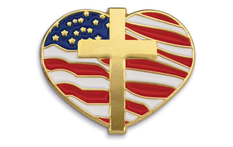 Heart With Cross and Flag - Die Struck Patriotic Lapel Pins